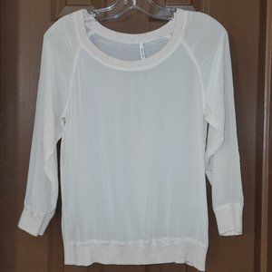 100% silk cream scoop neck long sleeve top